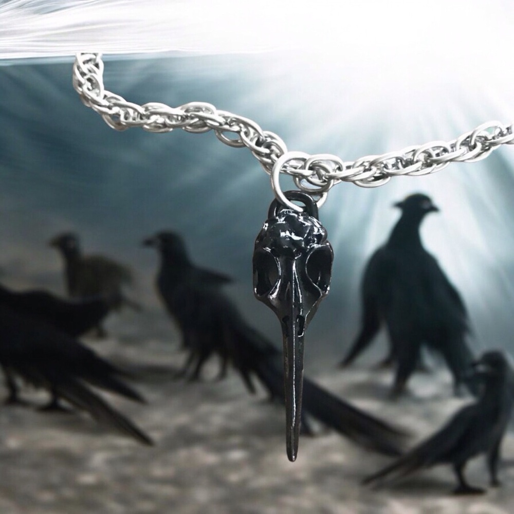 🆕 3D Raven Skull Pendant Necklace Alloy/Stainless Steel